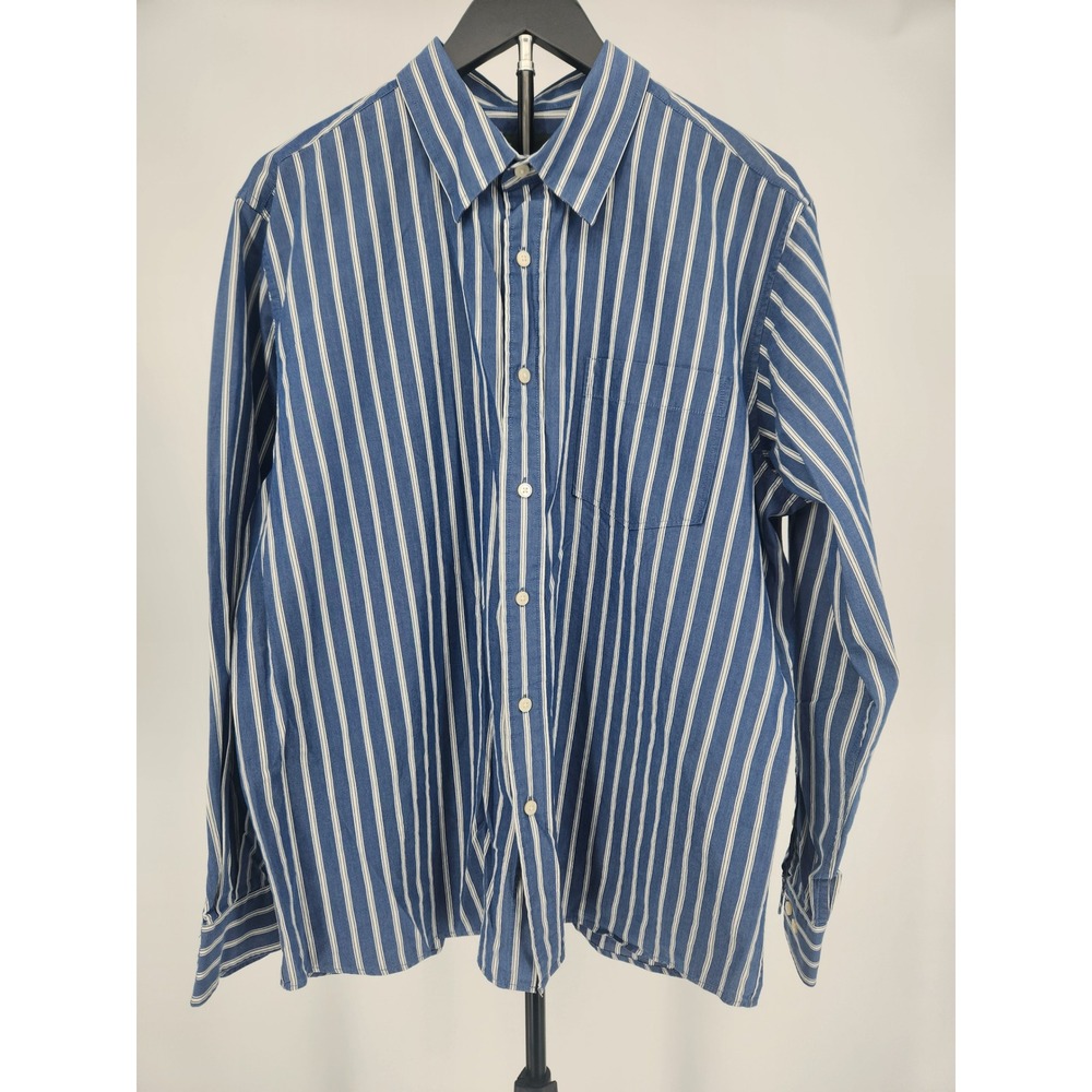 Eddie Bauer Mens Blue White Striped Long Sleeve Button Down Shirt XL